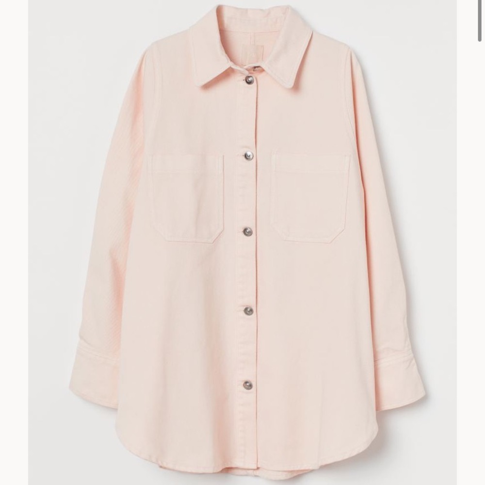H&M‎ NWT Long Denim Shirt Jacket Light Pink XS